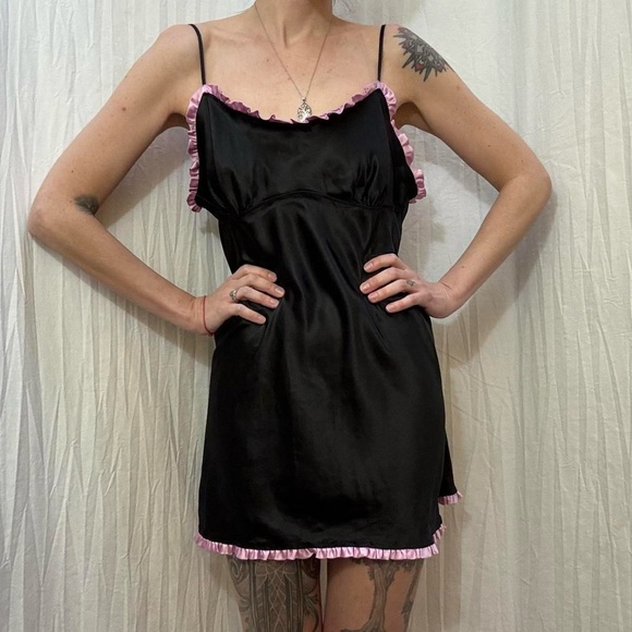 Victoria's Secret Angel Black and Pink Chemise Slip Dress Nighty Y2K Angel - Picture 3 of 8